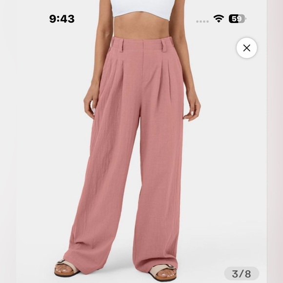 Halara High Waisted Plicated Side Pocket Wide Leg Flowy Palazzo Cotton Pants - Picture 1 of 3